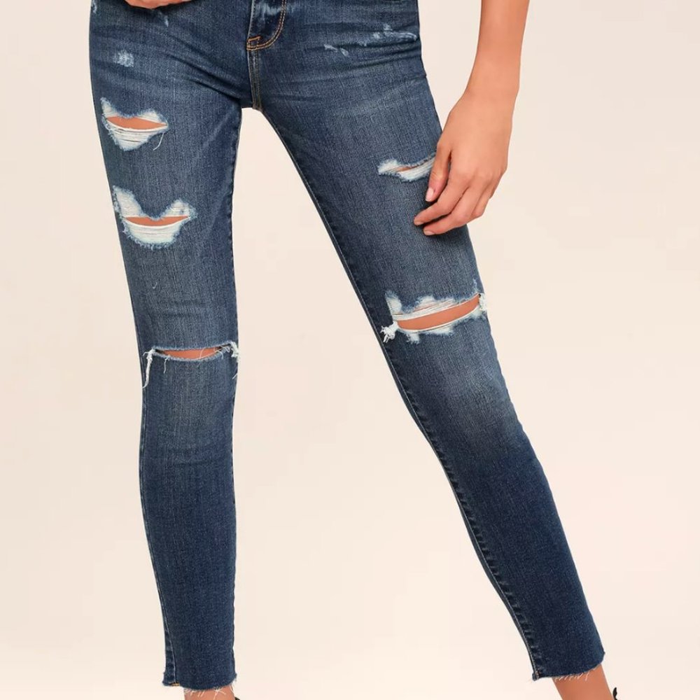 Clara Dark Wash High-Waisted Distressed Skinny J